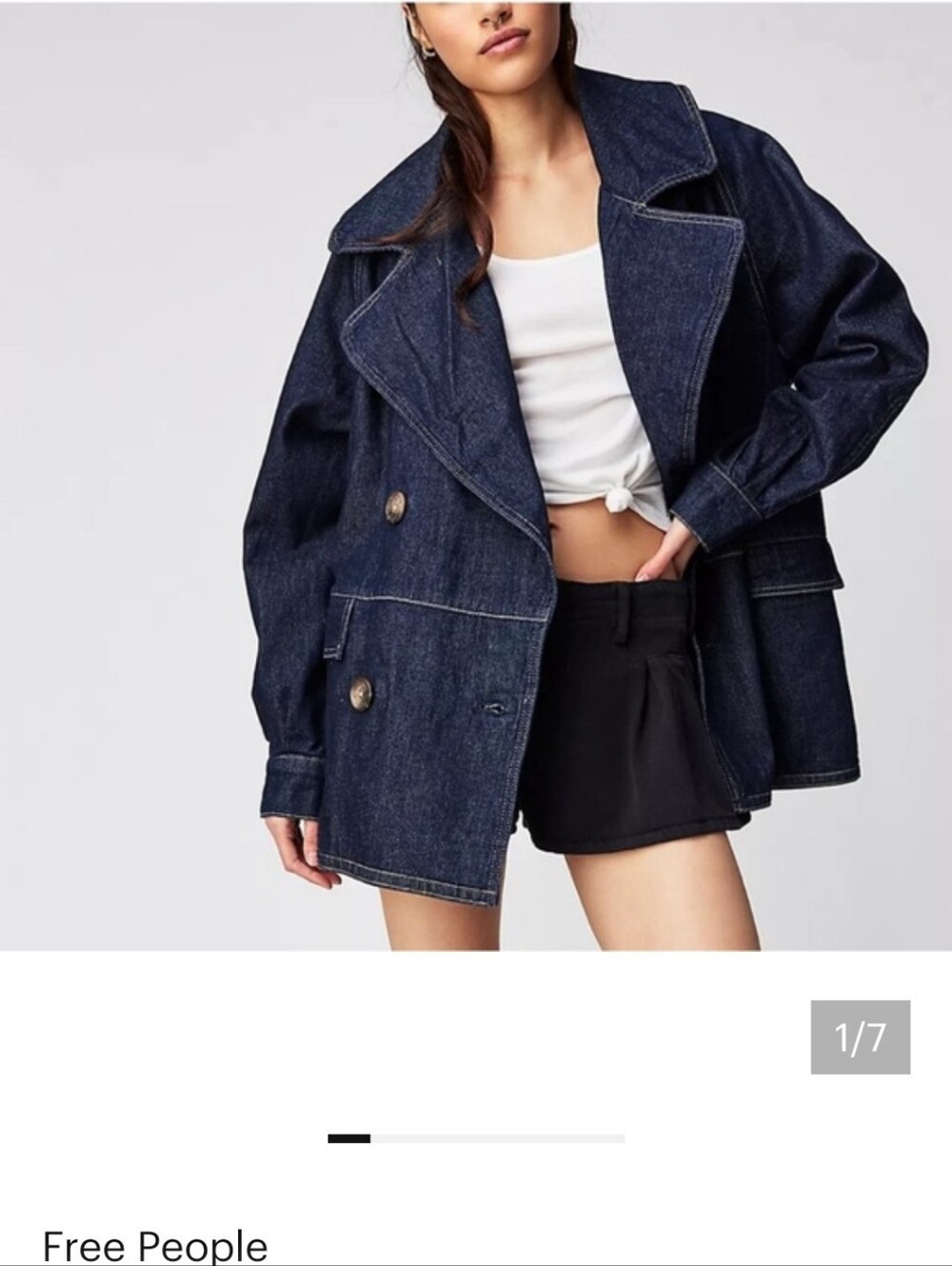 Free People Car Coat Denim Indigo Double-Breasted